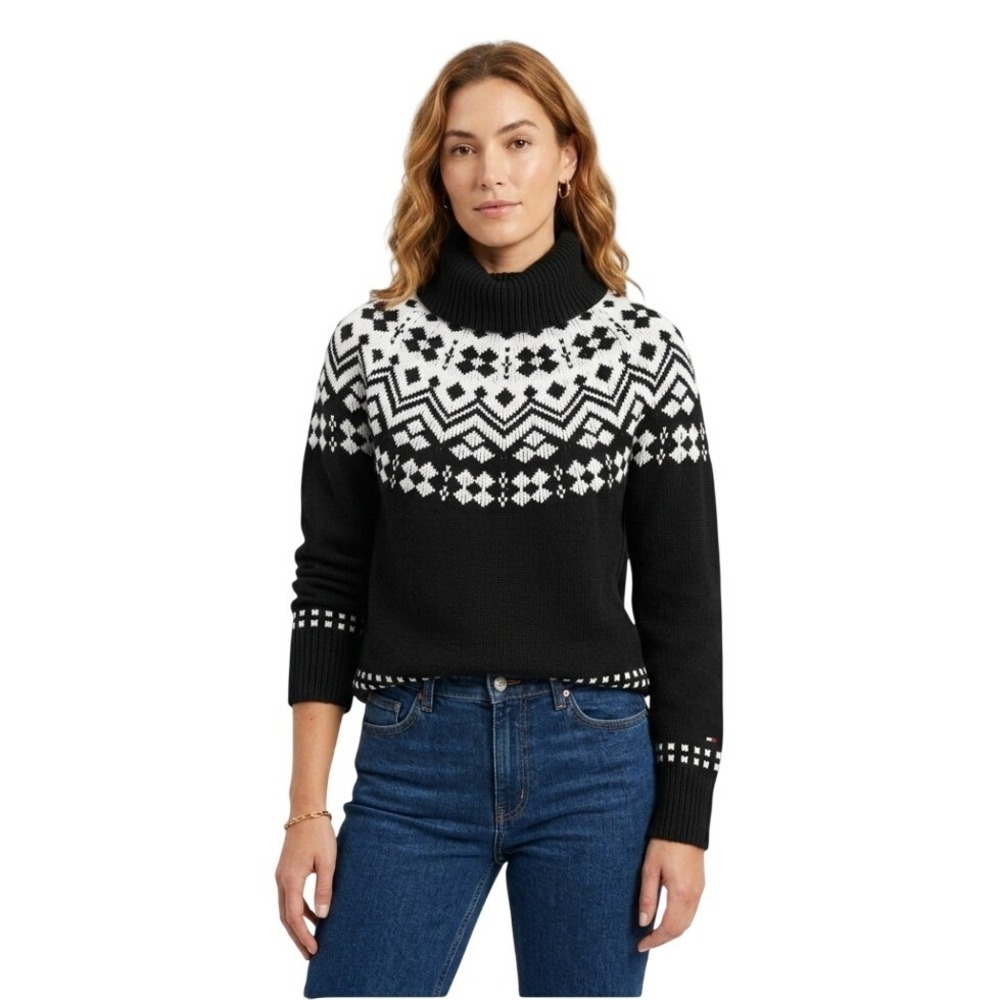 Tommy‎ Hilfiger Turtleneck Sweater Womens L Black White New